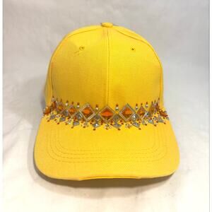 Handcrafted Yellow Rhinestone Crystal accented Streetwear Baseball Cap Hat